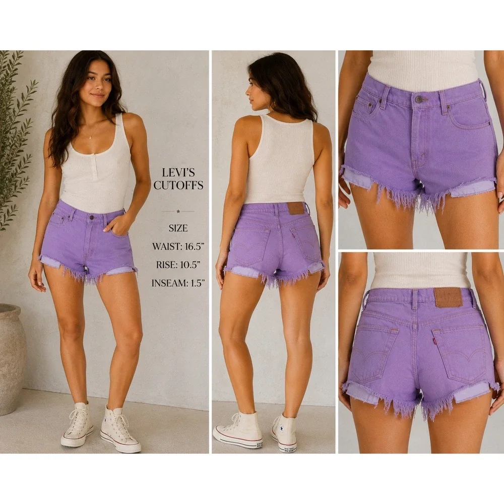 Vintage Levis 550 Purple Denim Cut Off Shorts High Waisted‎ Distressed W34